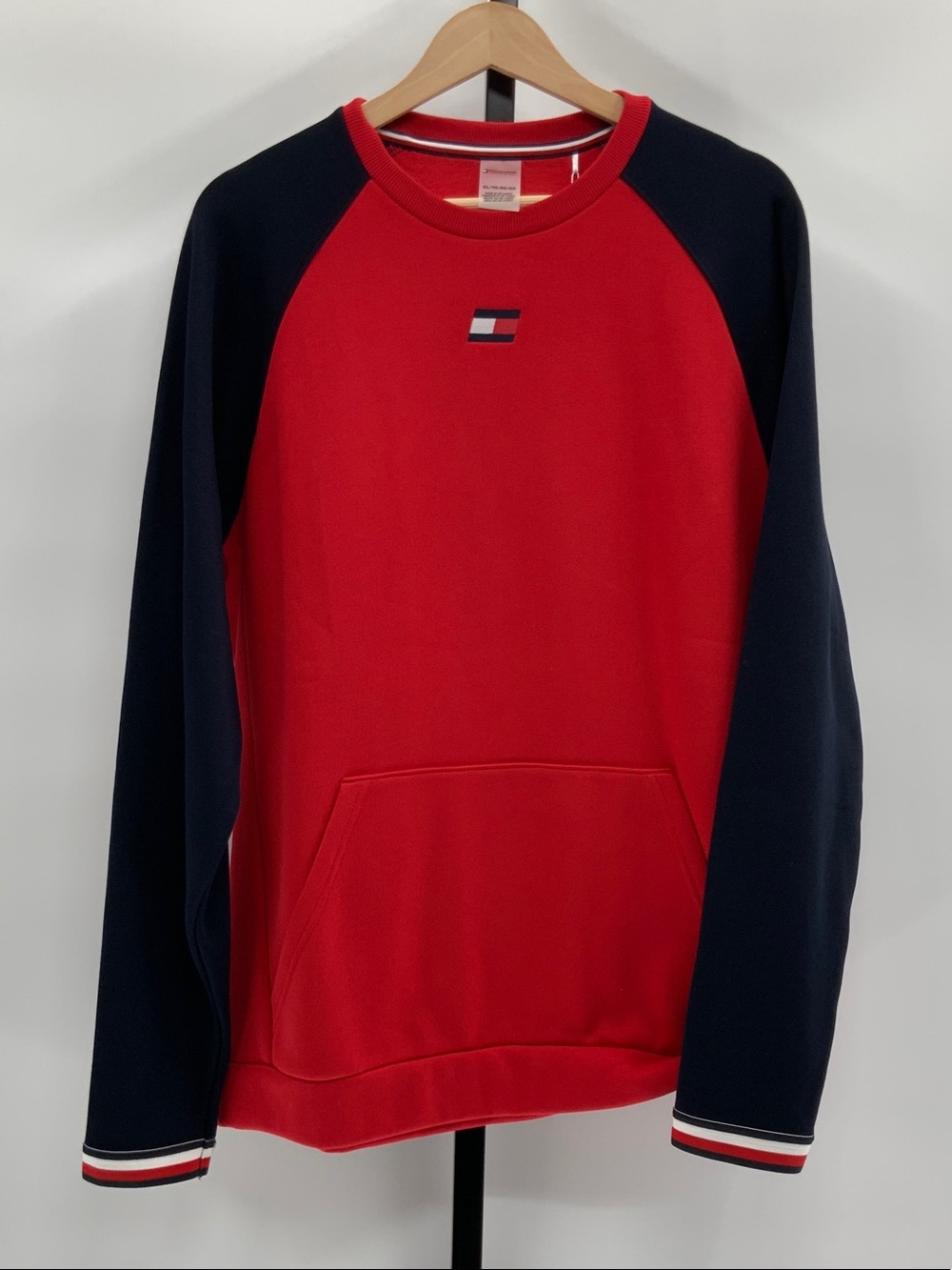 Tommy Hilfiger Red Crewneck Sweater with Navy Sleeves